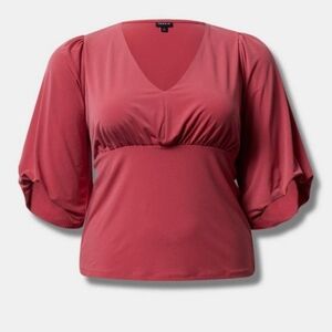 Torrid V-Neck Quarter Sleeve Shirred Top Size 1